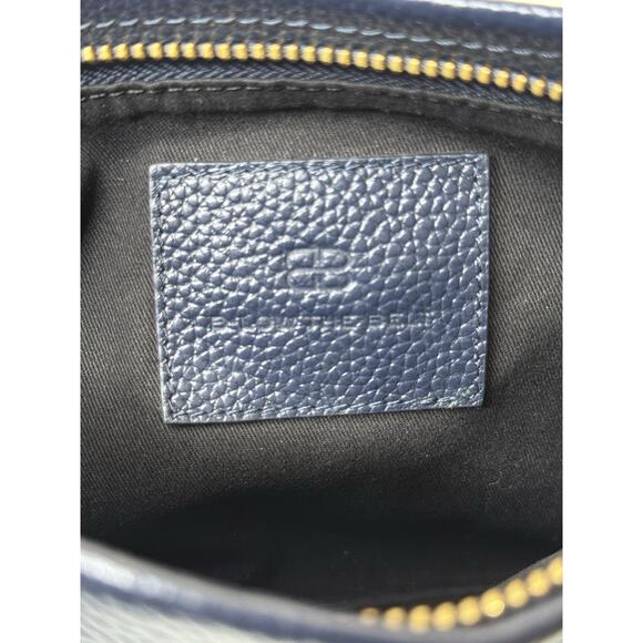 B-low The Belt Wristlet Navy Blue Pebbled Leather Zip Top LOVE Accent Makeup Bag - Picture 5 of 6